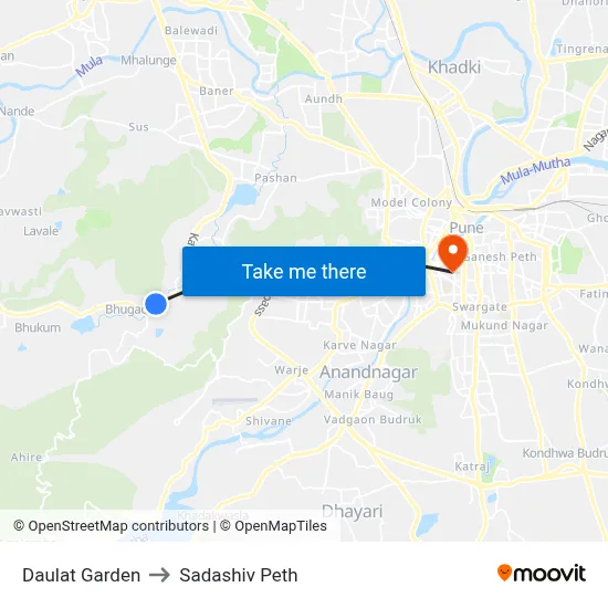 Daulat Garden to सदाशिव पेठ map
