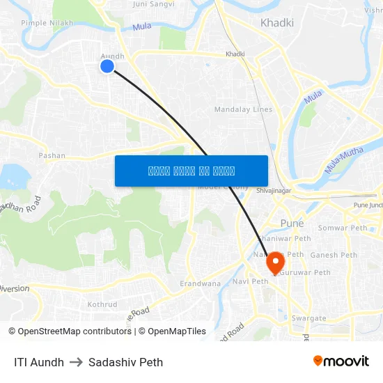 आईटीआई औंध to सदाशिव पेठ map