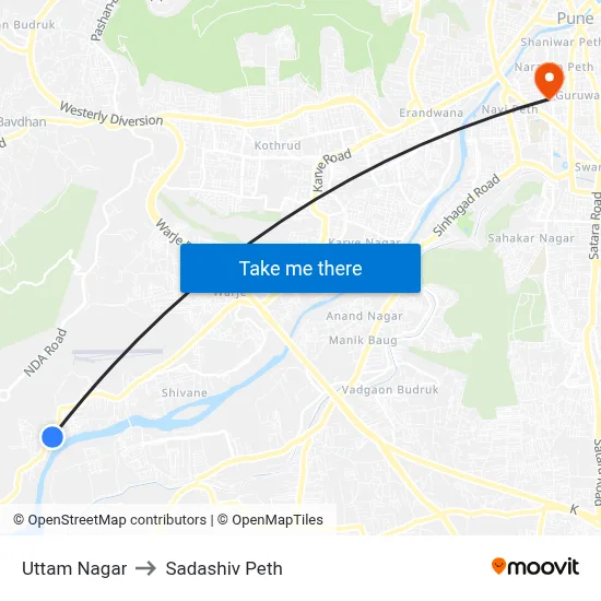 उत्तम नगर to सदाशिव पेठ map