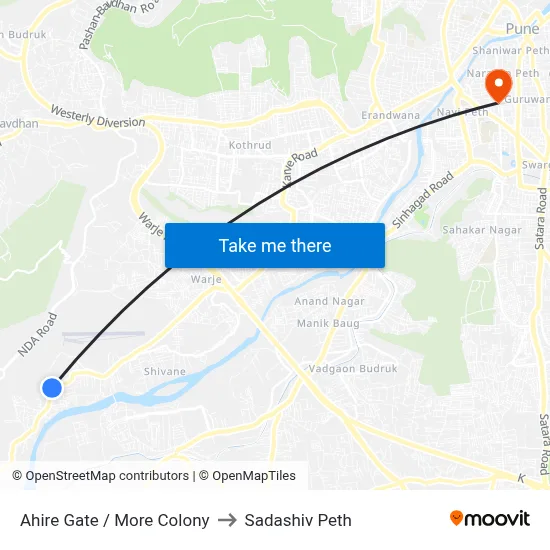 अहिरे गेट / मोरे कॉलोनी to सदाशिव पेठ map