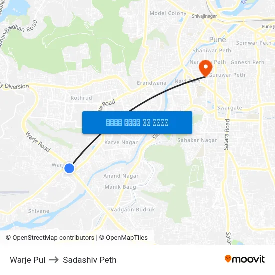 वारजे पुल to सदाशिव पेठ map