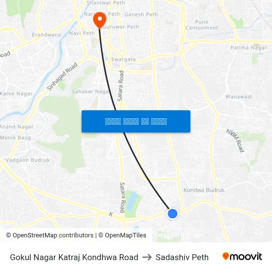 गोकुल नगर कात्रज कोंढवा रोड to सदाशिव पेठ map