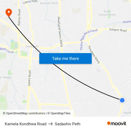 कमेला कोंढवा रोड to सदाशिव पेठ map