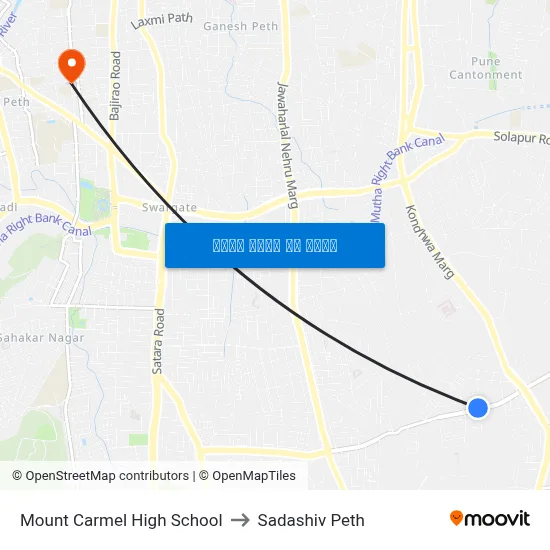 माउंट कार्मेल हाई स्कूल to सदाशिव पेठ map