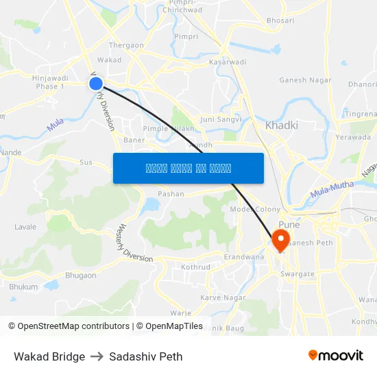 वाकड़ पुल to सदाशिव पेठ map
