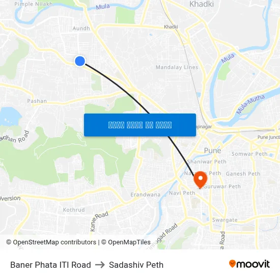 बाणेर फाटा आईटीआई रोड to सदाशिव पेठ map