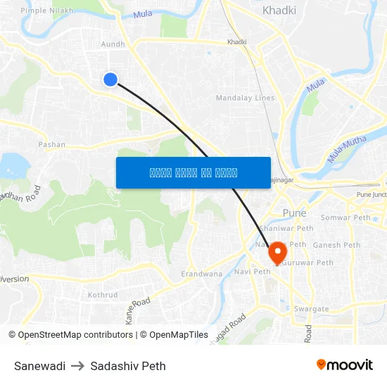सानेवाडी to सदाशिव पेठ map