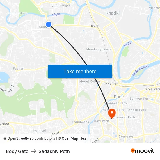 बॉडी गेट to सदाशिव पेठ map
