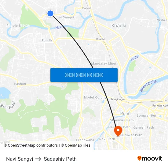 नवी सांगवी to सदाशिव पेठ map