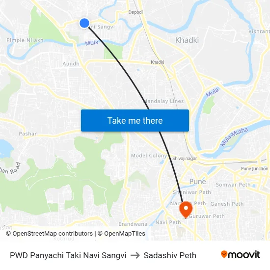 पीडब्ल्यूडी पाण्याची टाकी नवी सांगवी to सदाशिव पेठ map