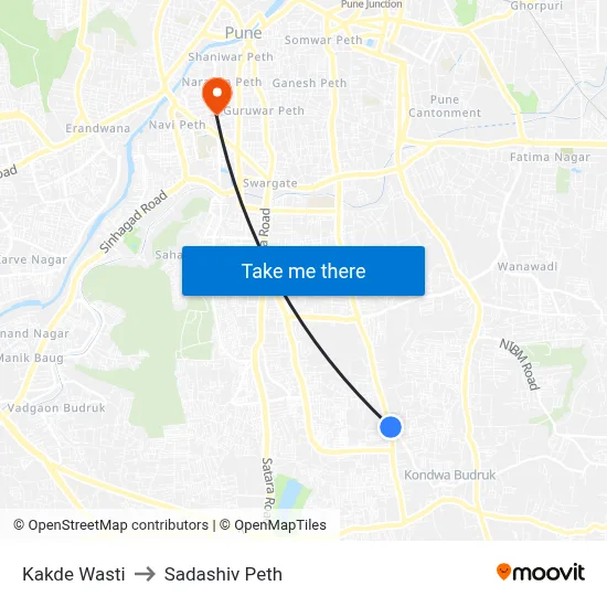 काकडे वस्ती to सदाशिव पेठ map