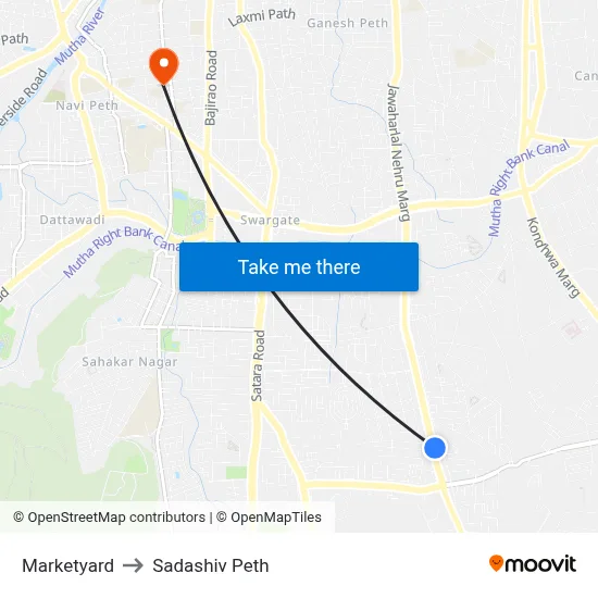 Marketyard to Sadashiv Peth map