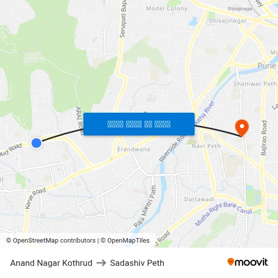 Anand Nagar Kothrud to Sadashiv Peth map