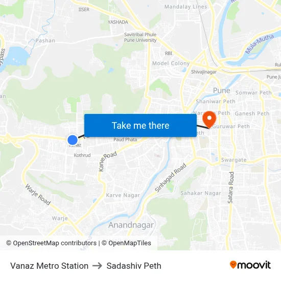 Vanaz Metro Station to सदाशिव पेठ map