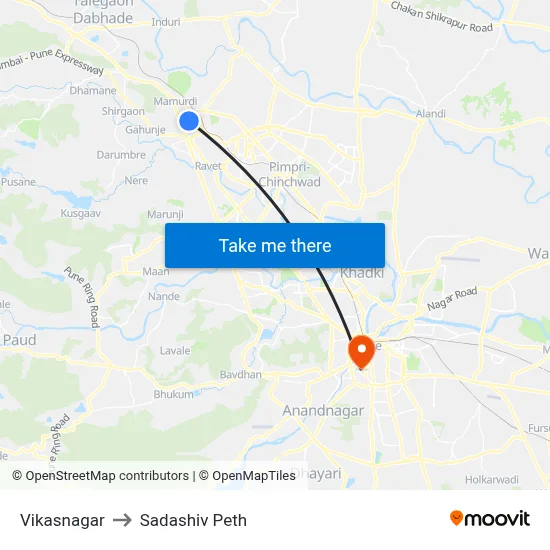 विकासनगर to सदाशिव पेठ map
