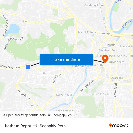 Kothrud Depot to Sadashiv Peth map