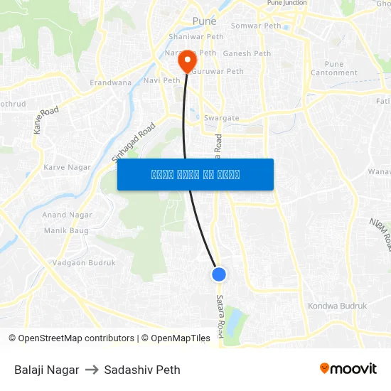 बालाजी नगर to सदाशिव पेठ map