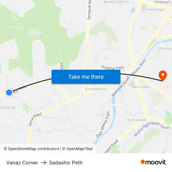 वनाज कॉर्नर to सदाशिव पेठ map