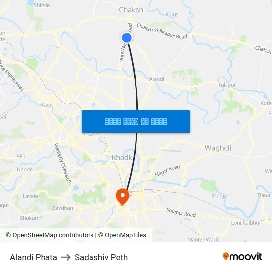 आळंदी फाटा to सदाशिव पेठ map