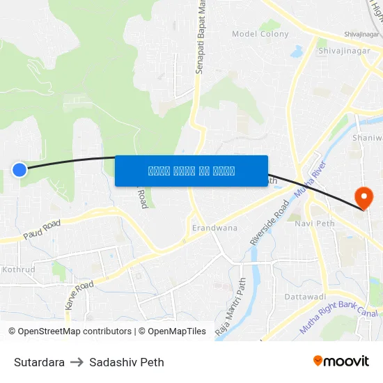 सुतारदरा to सदाशिव पेठ map