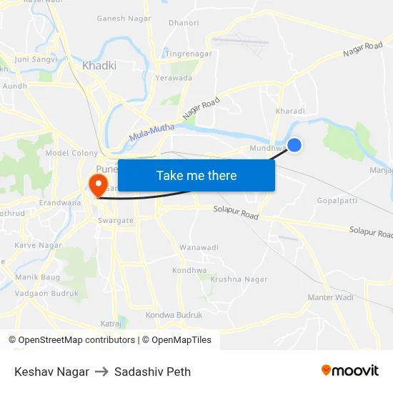 केशव नगर to सदाशिव पेठ map