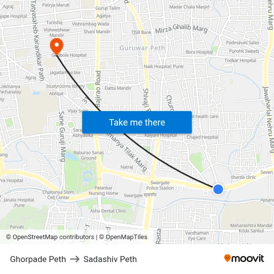 घोरपडे पेठ to सदाशिव पेठ map