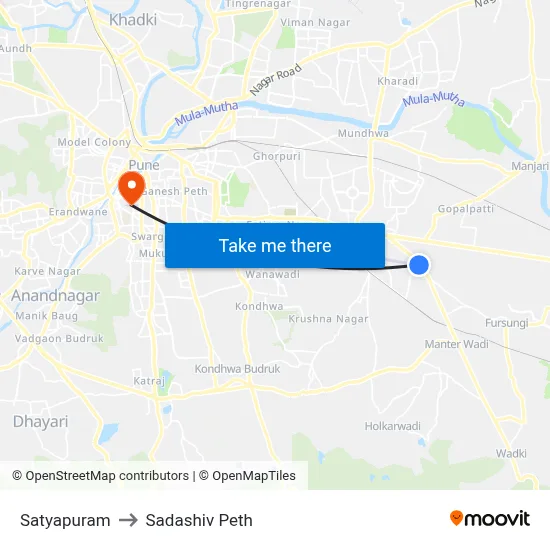 सत्यपुरम to सदाशिव पेठ map