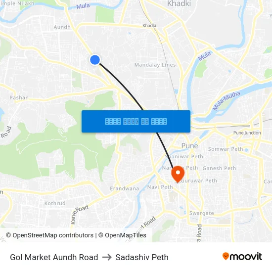 गोल मार्केट औंध रोड to सदाशिव पेठ map