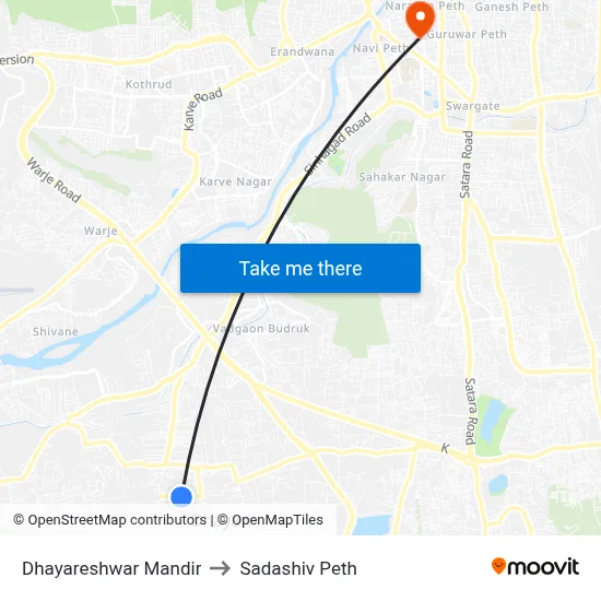 Dhayareshwar Mandir to Sadashiv Peth map