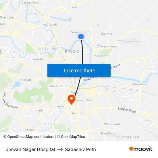 जीवन नगर हॉस्पिटल to सदाशिव पेठ map