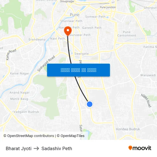 Bharat Jyoti to Sadashiv Peth map