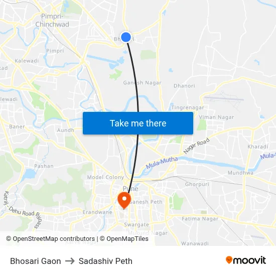 भोसरी गाव to सदाशिव पेठ map