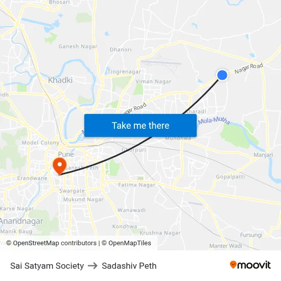 साई सत्यम सोसायटी to सदाशिव पेठ map