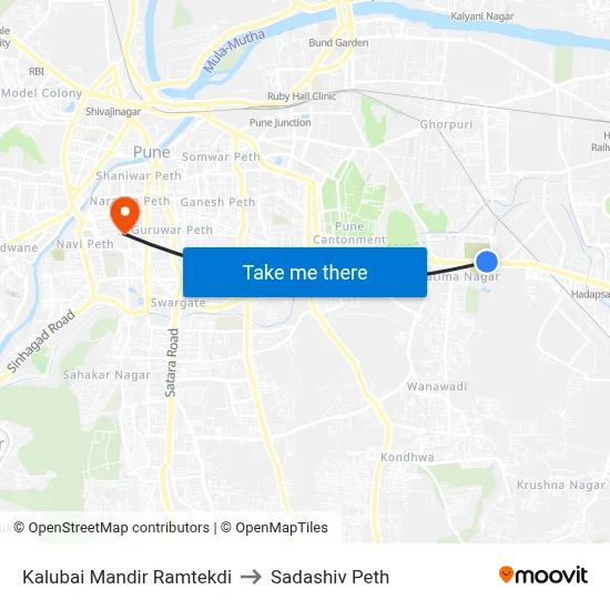 काळूबाई मंदिर रामटेकडी to सदाशिव पेठ map