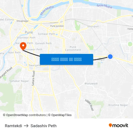 रामटेकडी to सदाशिव पेठ map