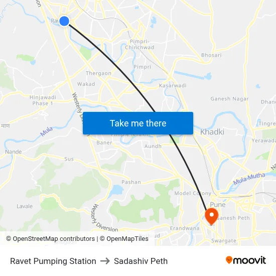 रावेत पंपिंग स्टेशन to सदाशिव पेठ map