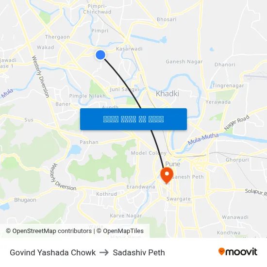 गोविंद यशदा चौक to सदाशिव पेठ map