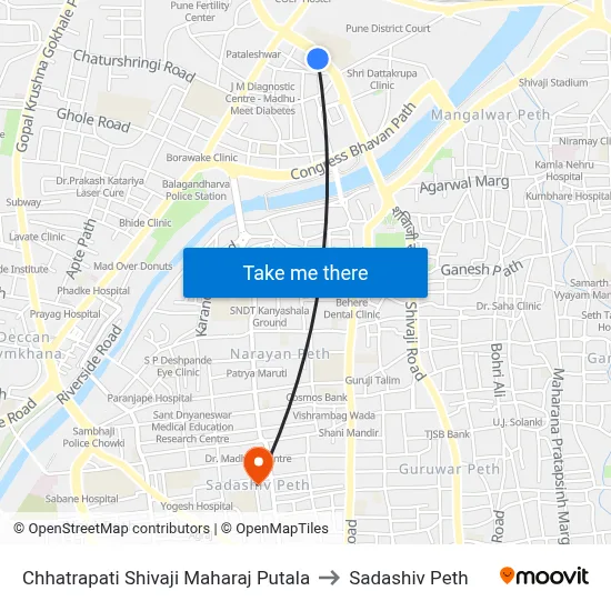 Chhatrapati Shivaji Maharaj Putala to Sadashiv Peth map
