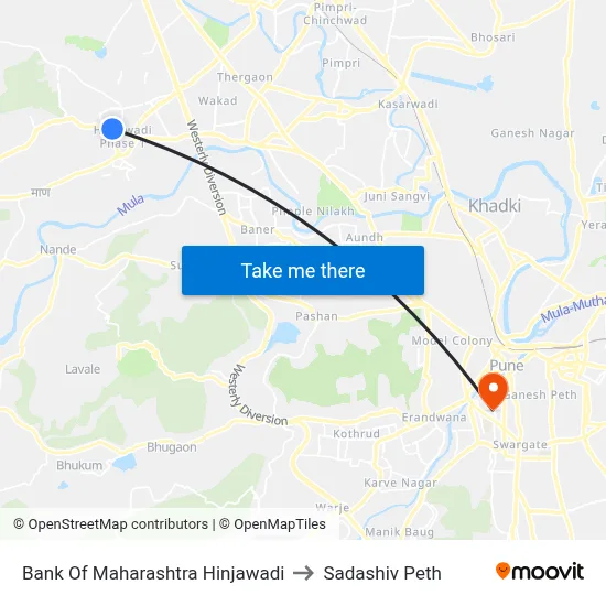 बैंक ऑफ महाराष्ट्र हिंजवाड़ी to सदाशिव पेठ map