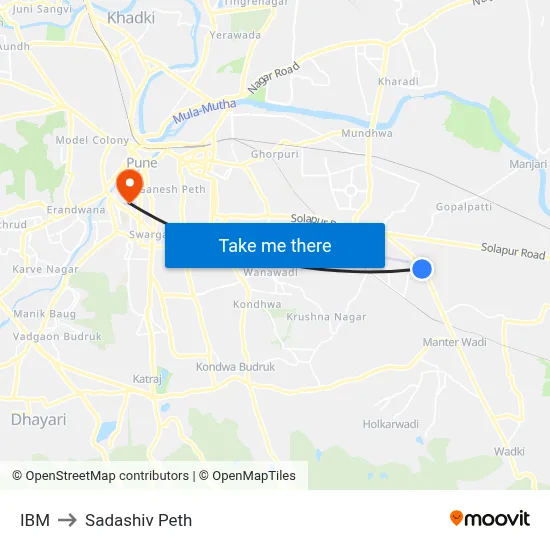 आईबीएम to सदाशिव पेठ map