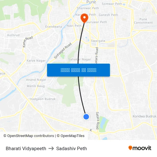 भारती विद्यापीठ to सदाशिव पेठ map