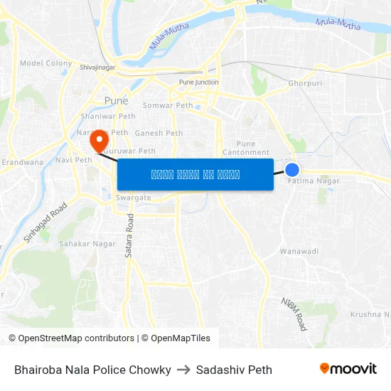 भैरोबा नाला पुलिस चौकी to सदाशिव पेठ map