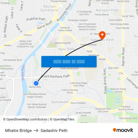 म्हात्रे पुल to सदाशिव पेठ map