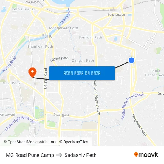 एमजी रोड पुणे कैंप to सदाशिव पेठ map