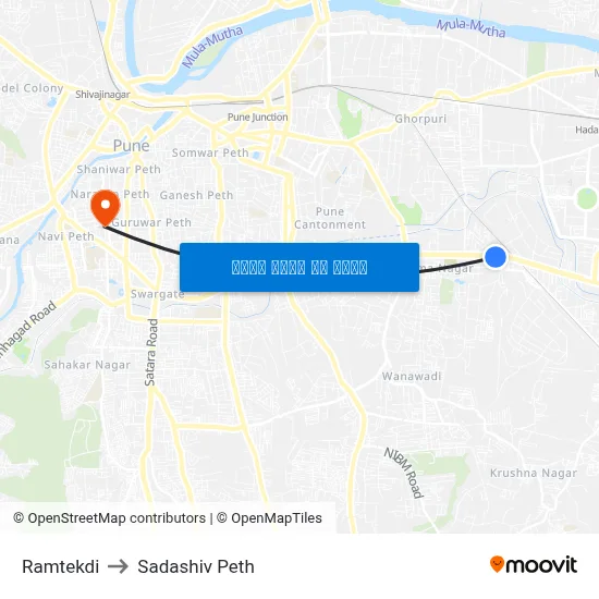 रामटेकडी to सदाशिव पेठ map