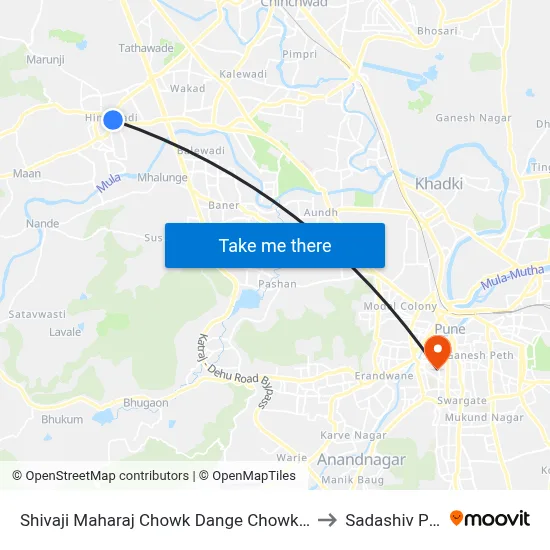 शिवाजी महाराज चौक डांगे चौक रोड to सदाशिव पेठ map