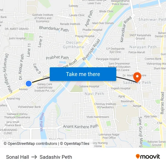 Sonal Hall to Sadashiv Peth map