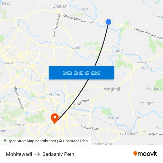 मोहितेवाडी to सदाशिव पेठ map
