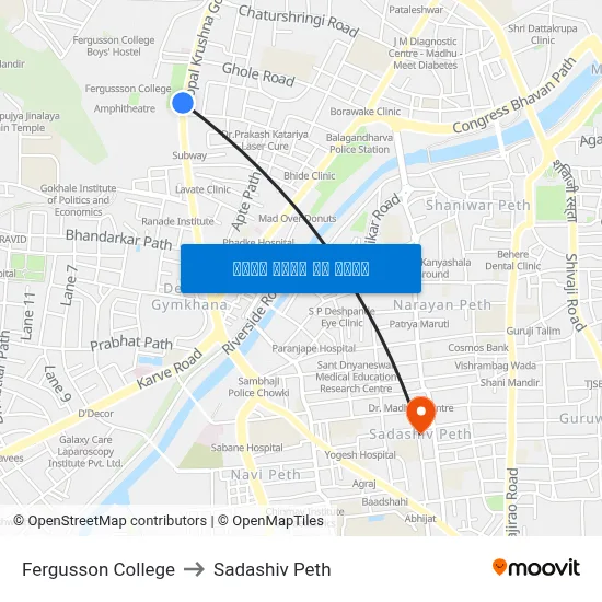 फर्ग्युसन कॉलेज to सदाशिव पेठ map