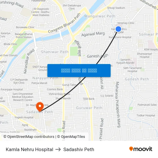 Kamla Nehru Hospital to Sadashiv Peth map
